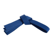 Blue double-wrap solid belt with stitched ends and central loop knot