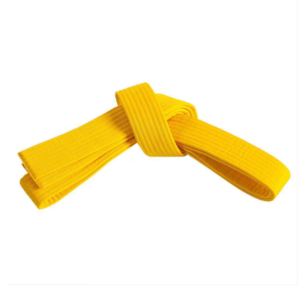 Yellow double-wrap solid belt with stitched ends and central loop knot