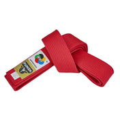 Japanese style cotton belt, red strap with tight roll and visible brand tag