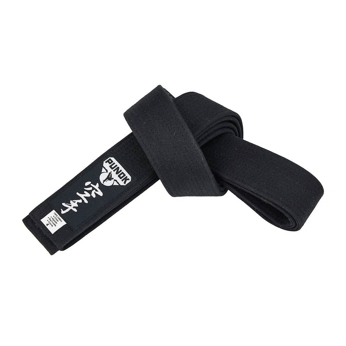 Black belt with tight wrap ends and logo patch on the long strap