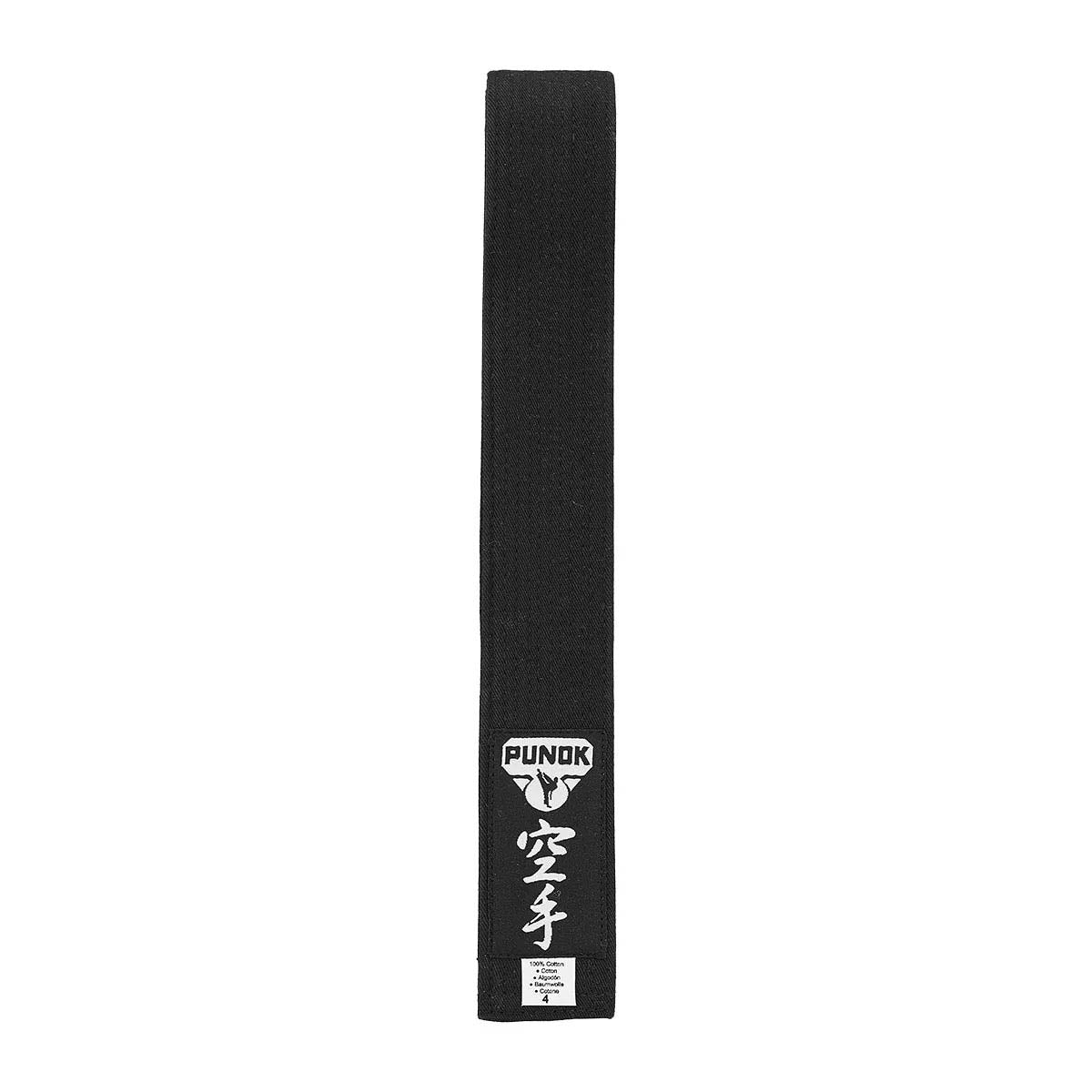 Black belt strap with vertical stitched label featuring PUNOK and kanji text