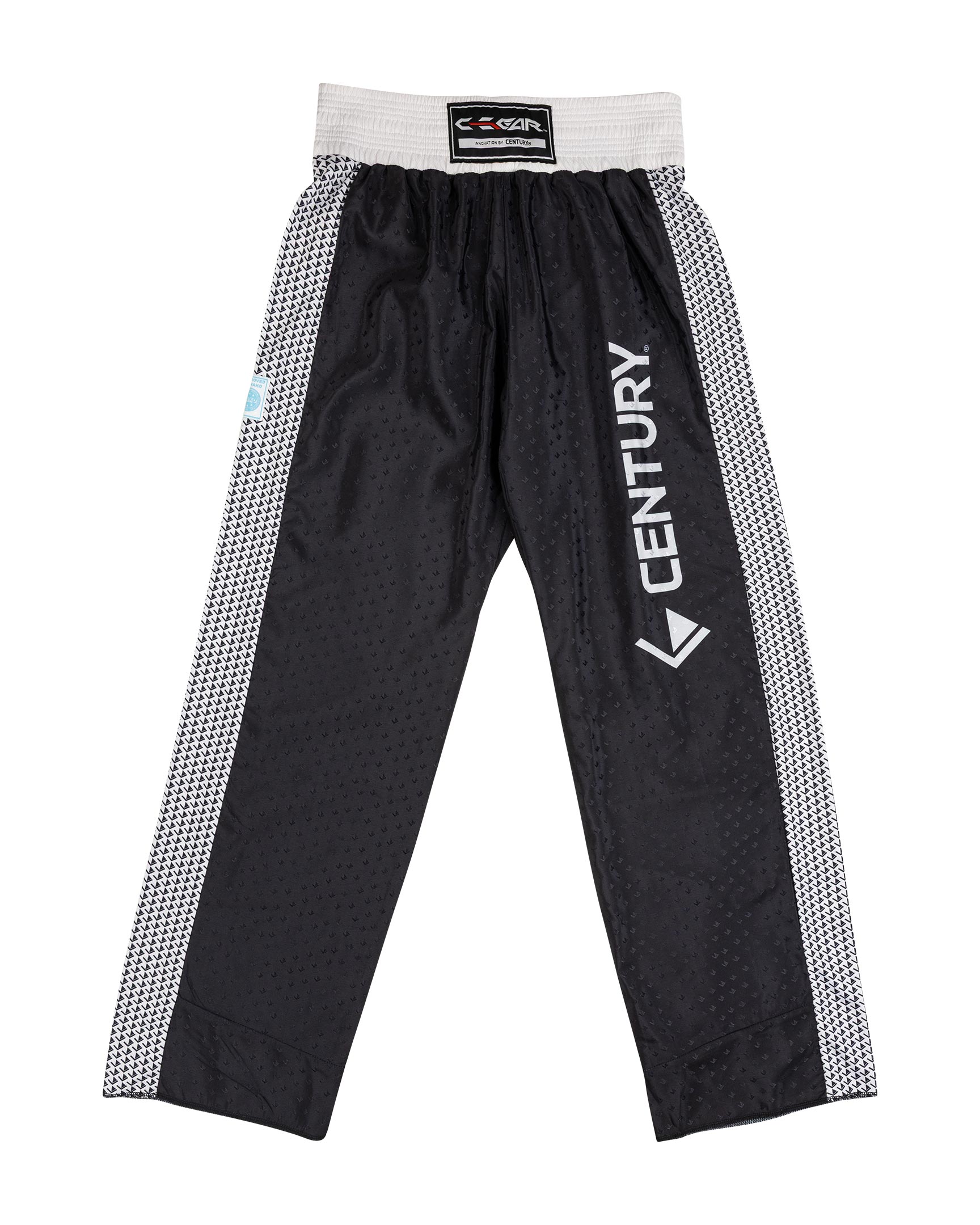 Tenacity pant by WAKO C-Gear, black with white side stripes and "CENTURY" print