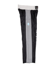 Tenacity pants in black with white waistband and vertical grey mesh side stripe