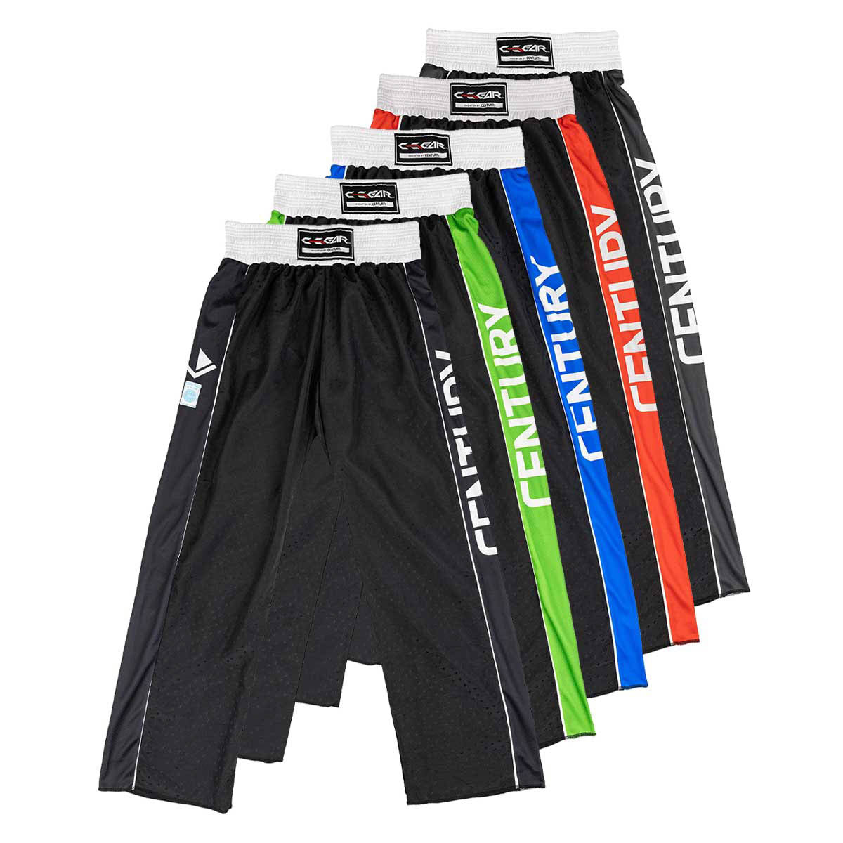 Assorted colorful track pants with elastic waistbands and bold side branding