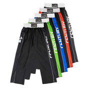 Assorted colorful track pants with elastic waistbands and bold side branding
