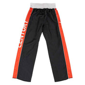 Determination 2.0 pants in black with bright red side stripes and white logo text