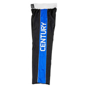 Black pants with vertical blue side stripe and elastic waist