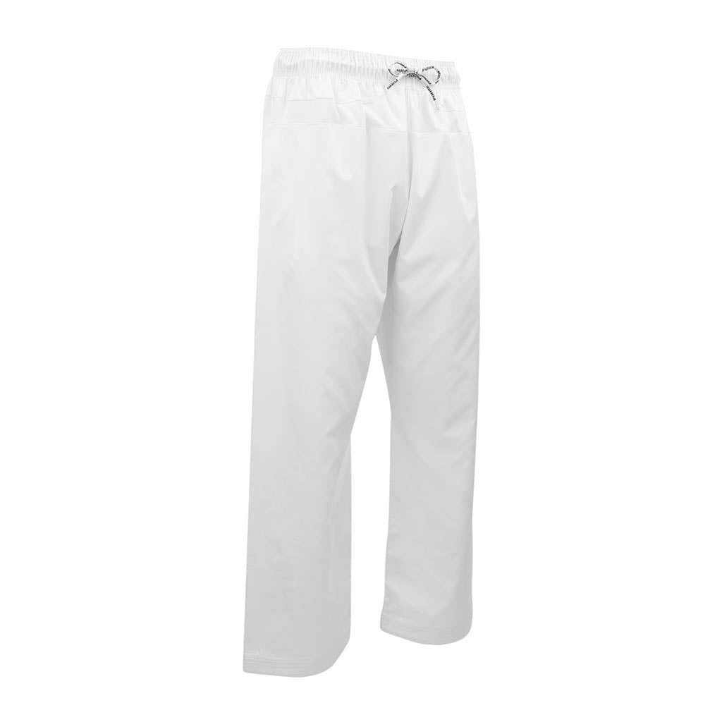 White karate gi pants with elastic waistband and drawstring