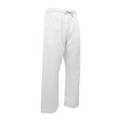 White karate gi pants with elastic waistband and drawstring