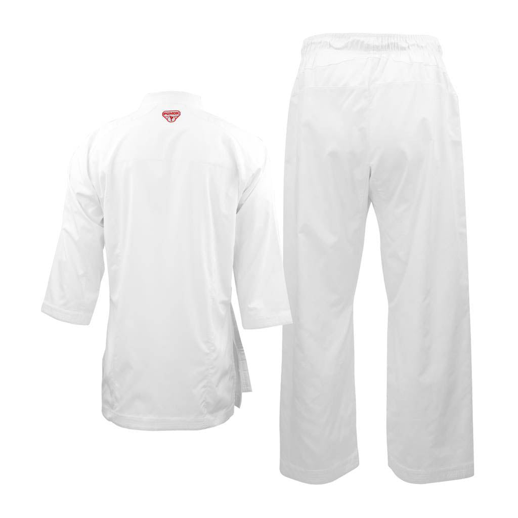 White kumite gi set with karate jacket and matching cropped pants