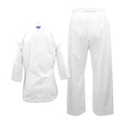 White kumite gi set with long-sleeve karate jacket and matching pants