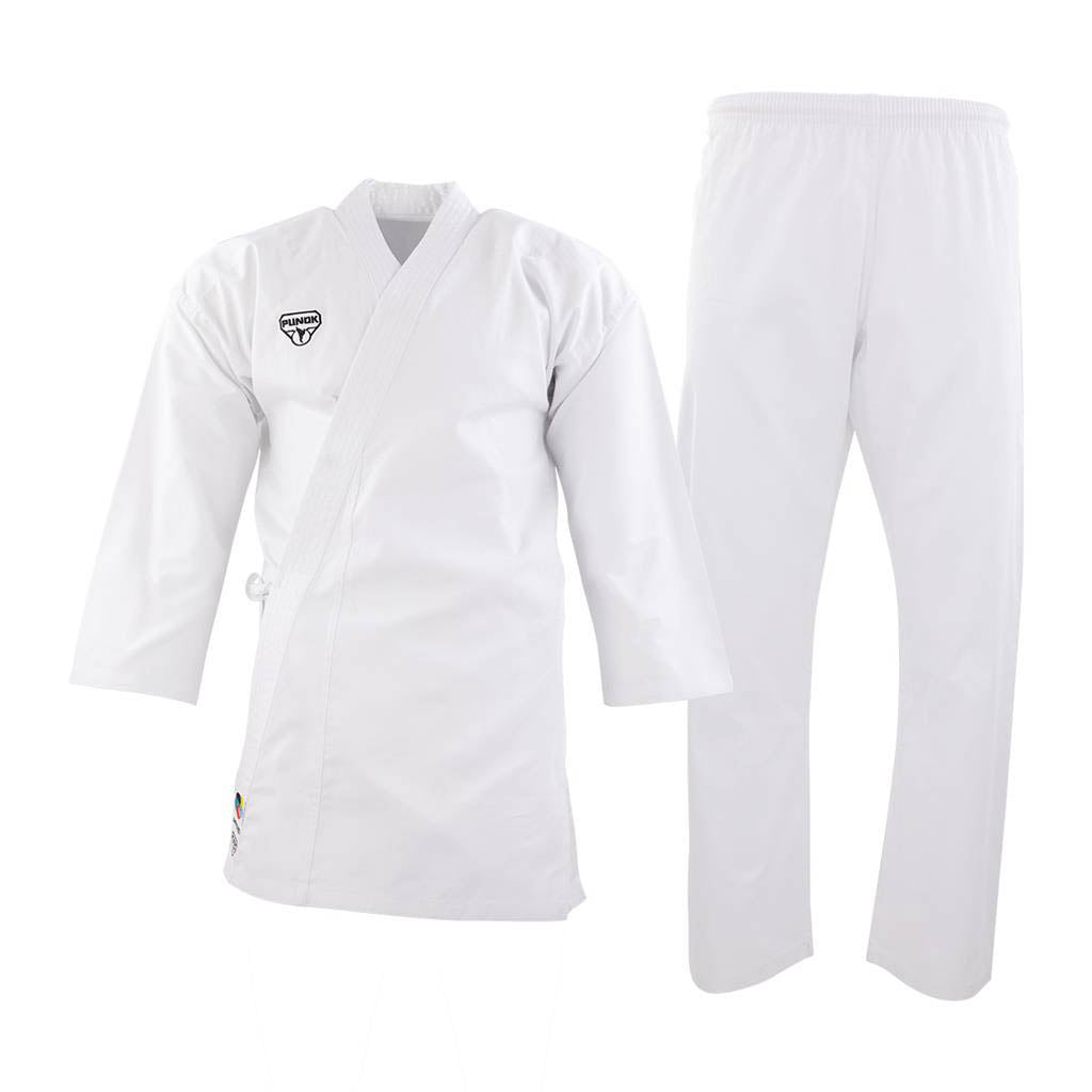 White training uniform jacket and pants set, with martial arts-style wrap closure