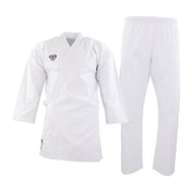 White martial arts training gi jacket and pants, wrap collar and elastic waist