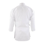 White martial arts uniform jacket, back view with embroidered logo