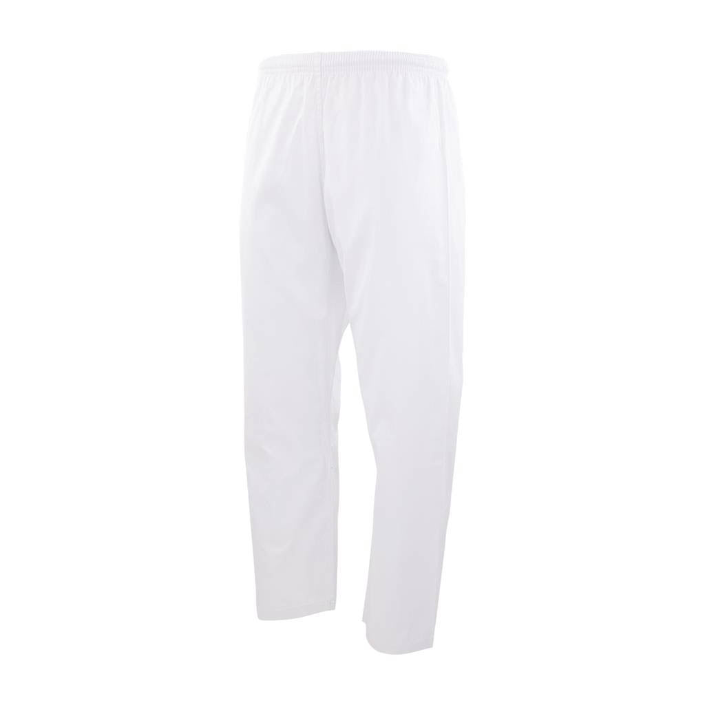 White training uniform pants with elastic waistband and relaxed straight legs