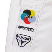 White uniform sleeve patch detail with multicolor graphic and “APPROVED” text