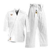 Punok kata uniform gi set, white jacket with black collar trim and logo patch