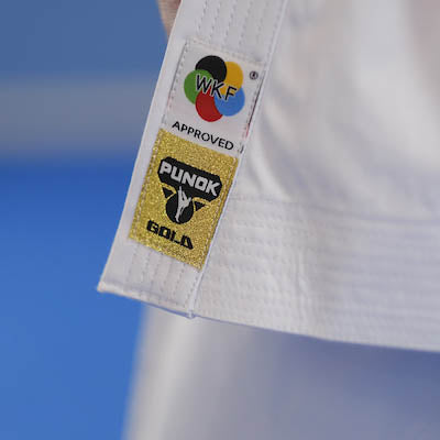 Punok kata uniform gi jacket label patch reading WKF approved