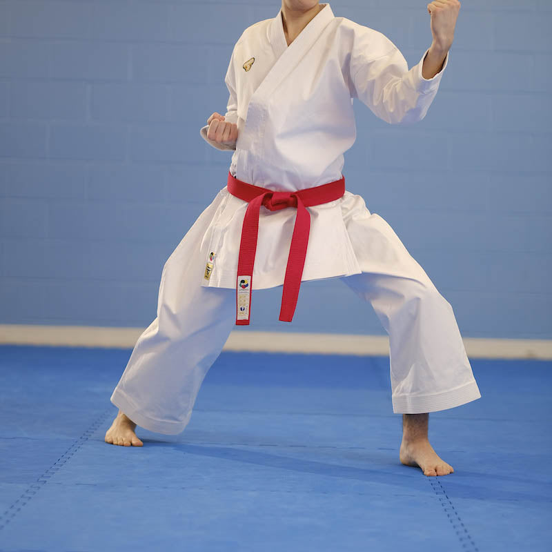 Punok kata uniform gi set, white jacket and pants with red belt and logo patch