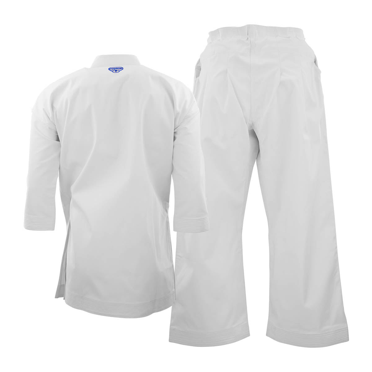 White martial arts uniform set: top and pants shown together