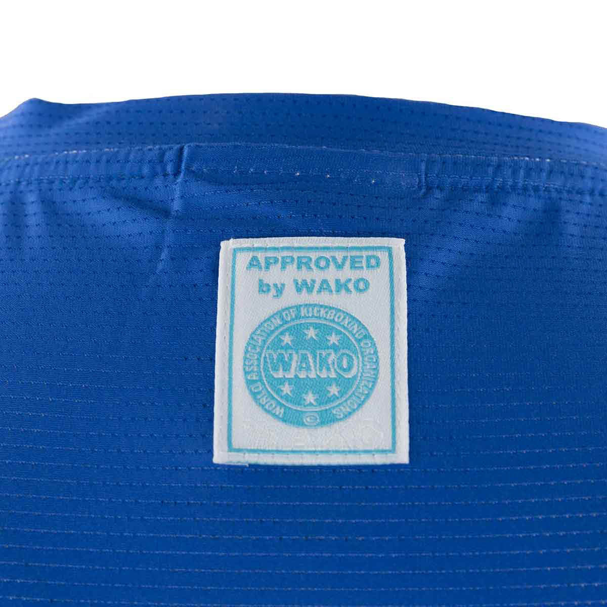 Blue sleeveless tee neck label: Approved by WAKO patch