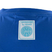 Blue sleeveless tee neck label: Approved by WAKO patch