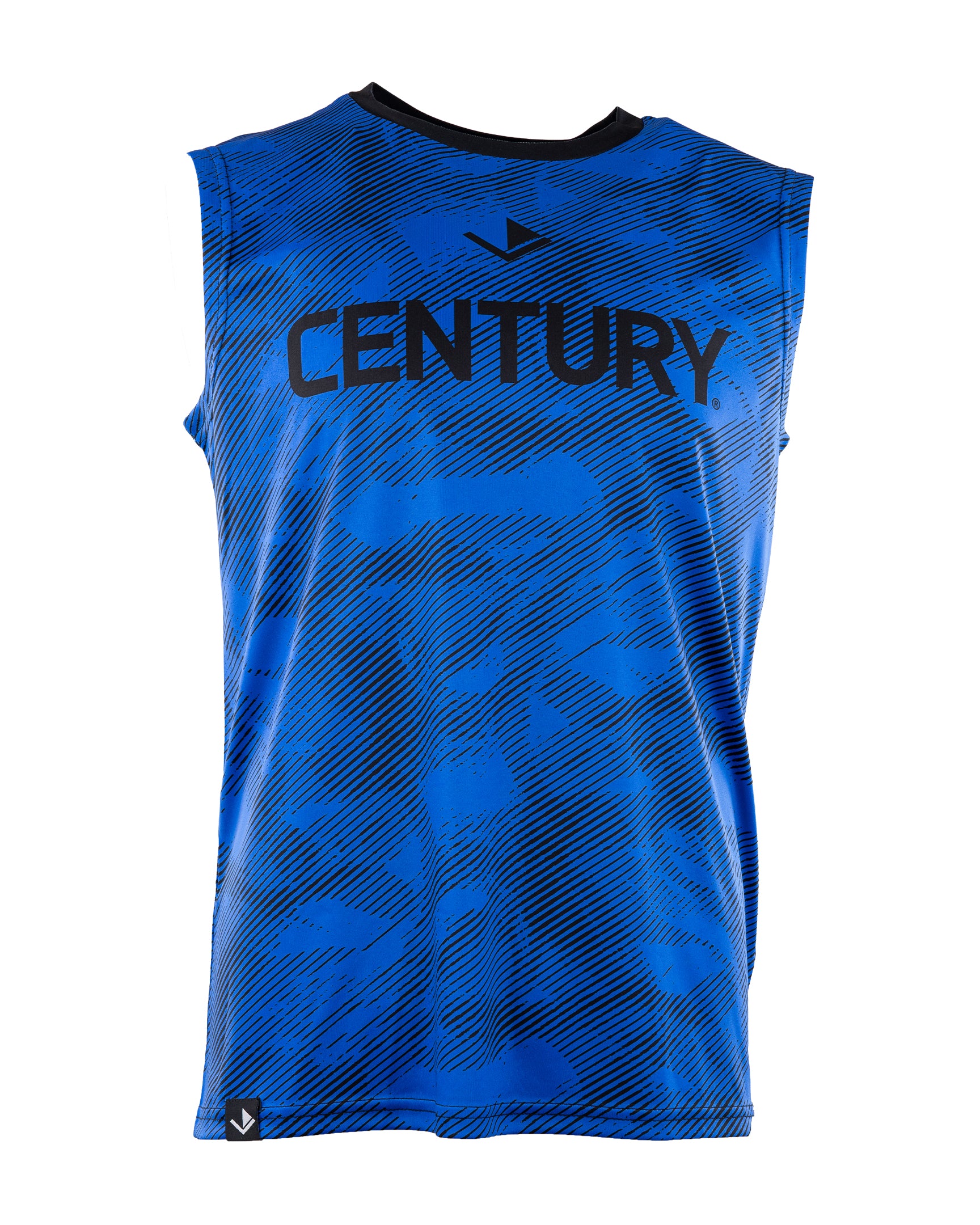 Men's blue sleeveless tee, crew neck, CENTURY graphic