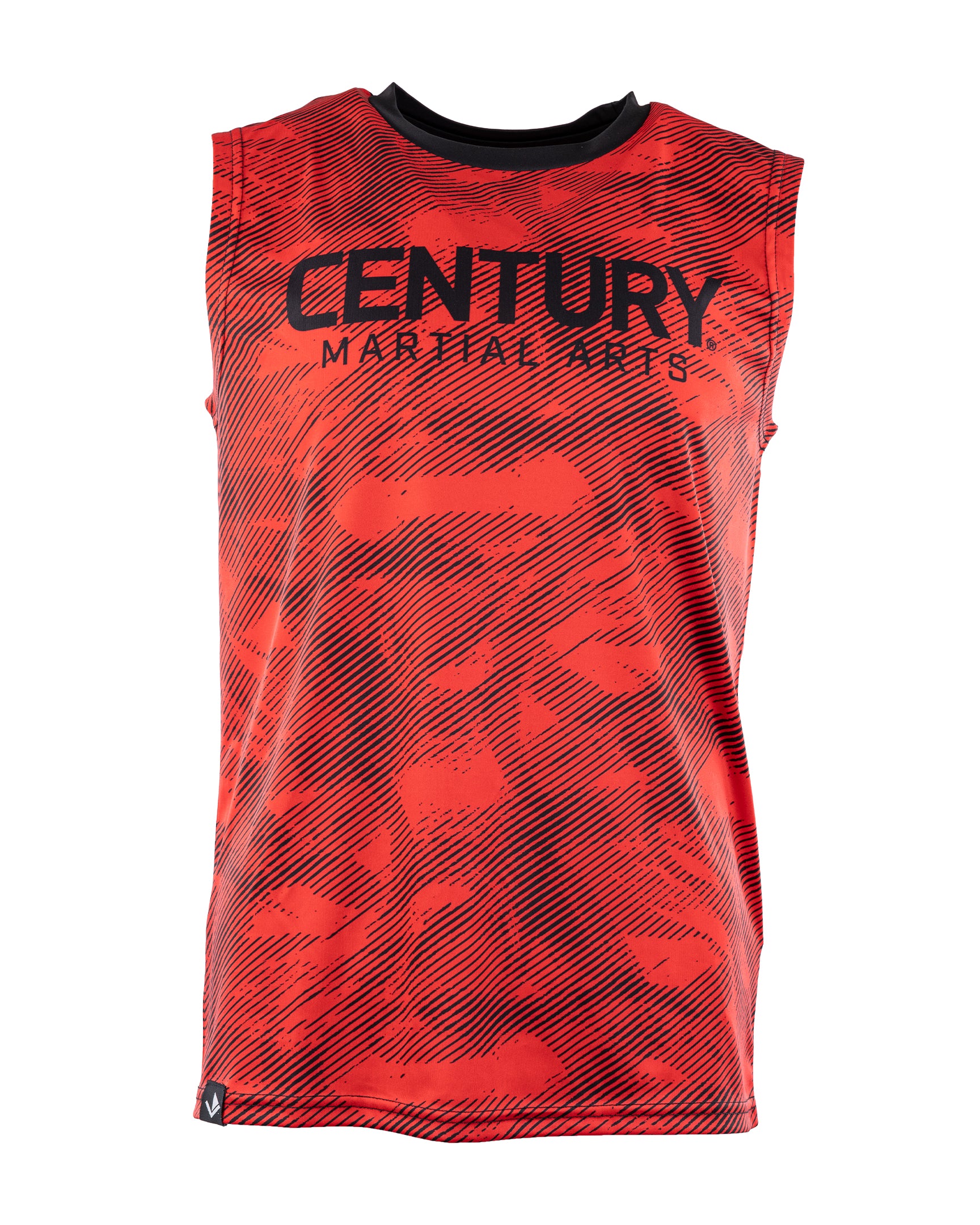 Men's red sleeveless tee, crew neck, CENTURY MARVEL graphic