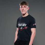 Black unisex t-shirt with 'CENTURY' logo on chest and small sleeve mark