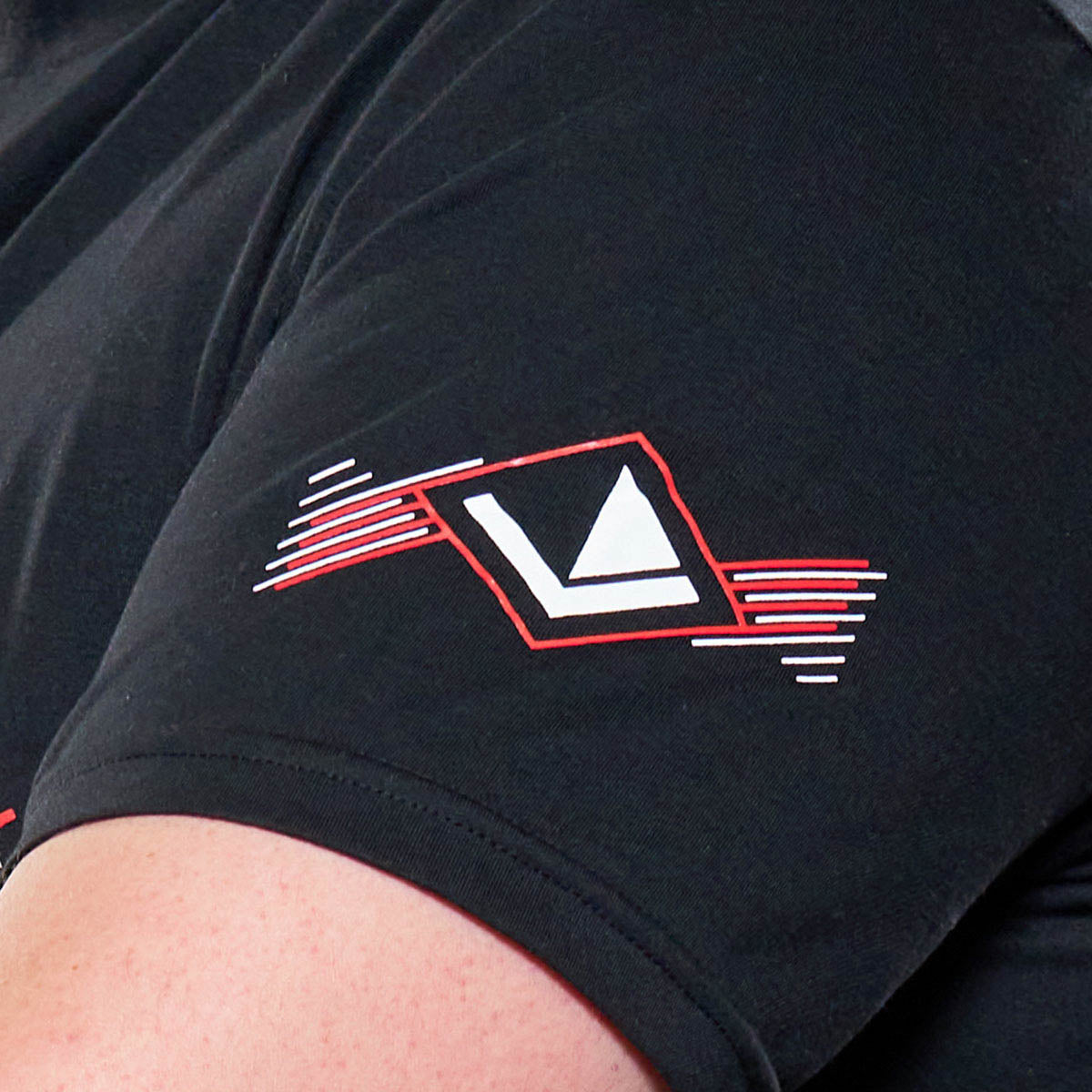 Black t-shirt sleeve with red-and-white 'CENTURY' graphic print