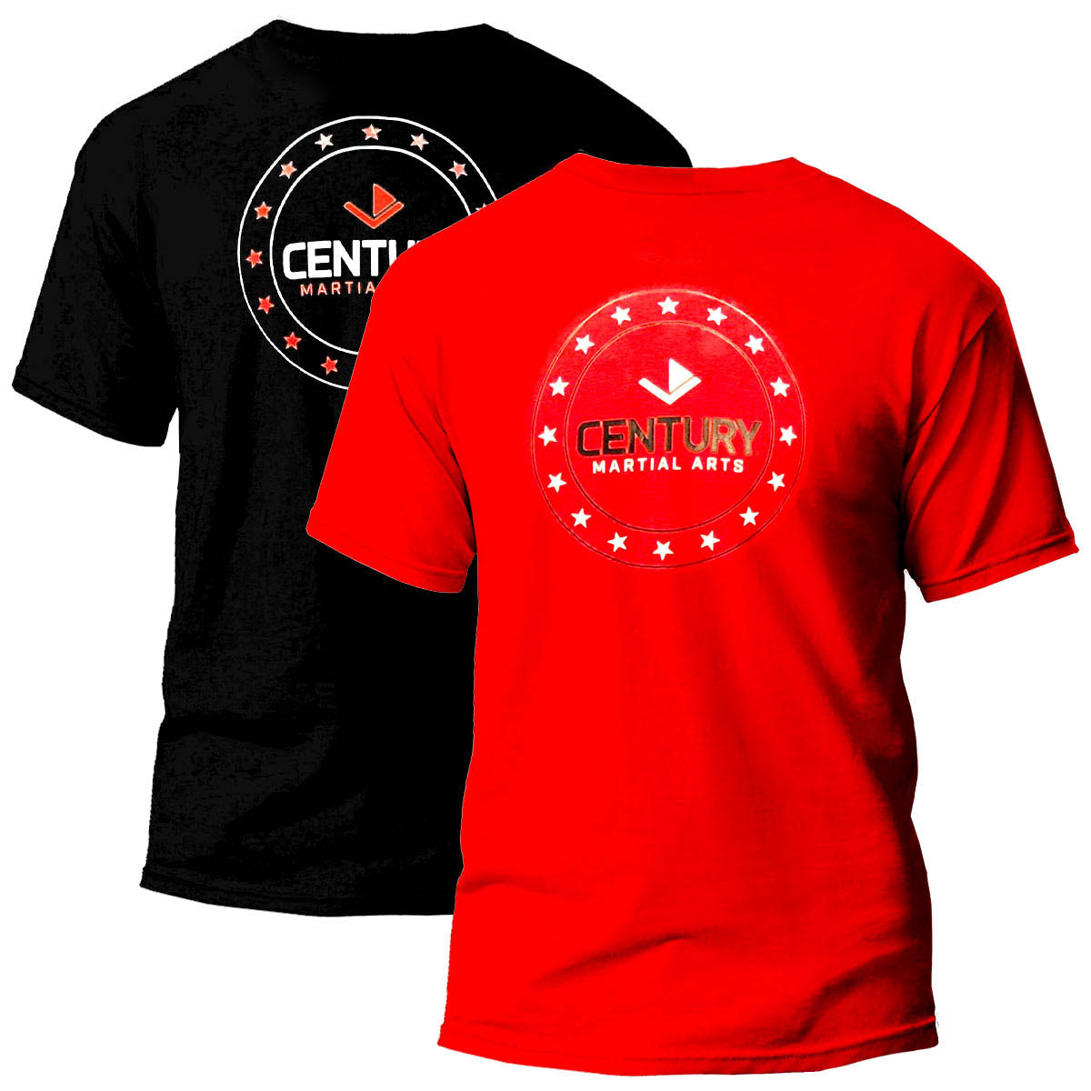 Unisex t-shirt set in black and red, back circular logo graphic