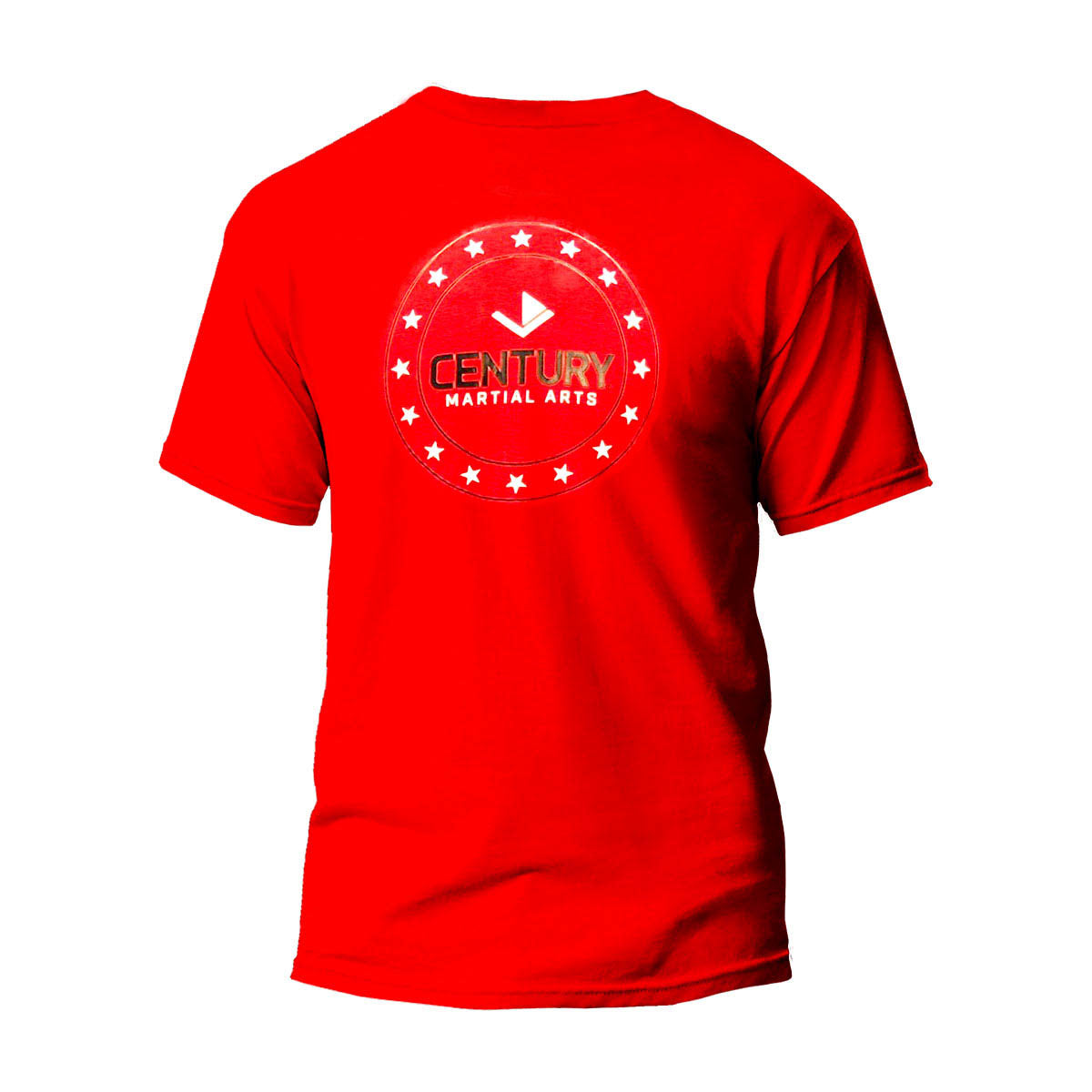 Red unisex t-shirt with back circular CENTURY logo print