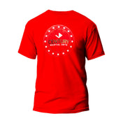 Red unisex t-shirt with back circular CENTURY logo print