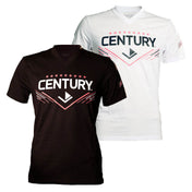 Women's black V-neck T-shirt with Century martial arts logo front print