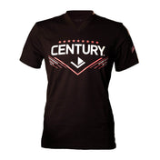 Women's black V-neck T-shirt with Century martial arts chest logo graphic