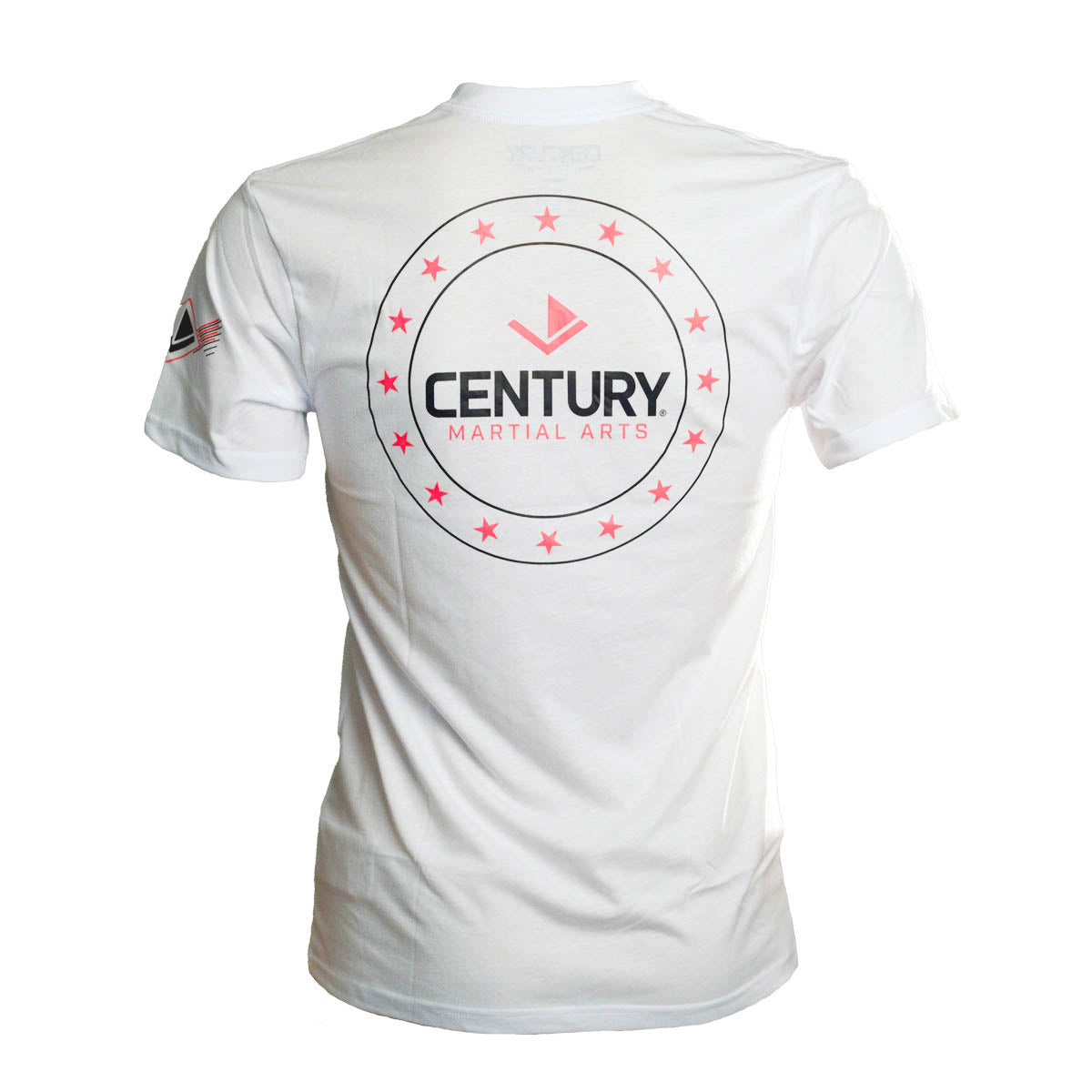 Women's white V-neck T-shirt with Century martial arts circular logo on back