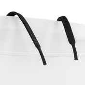 White compression shorts with black drawcord ties and stitched waistband