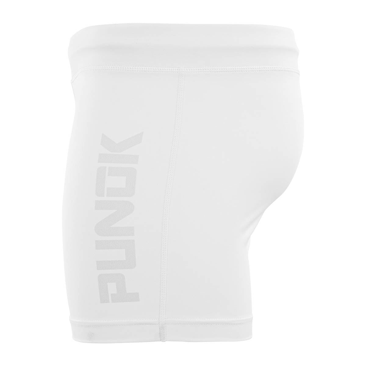 White compression shorts for gi with vertical logo on left leg
