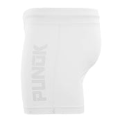 White compression shorts for gi with vertical logo on left leg