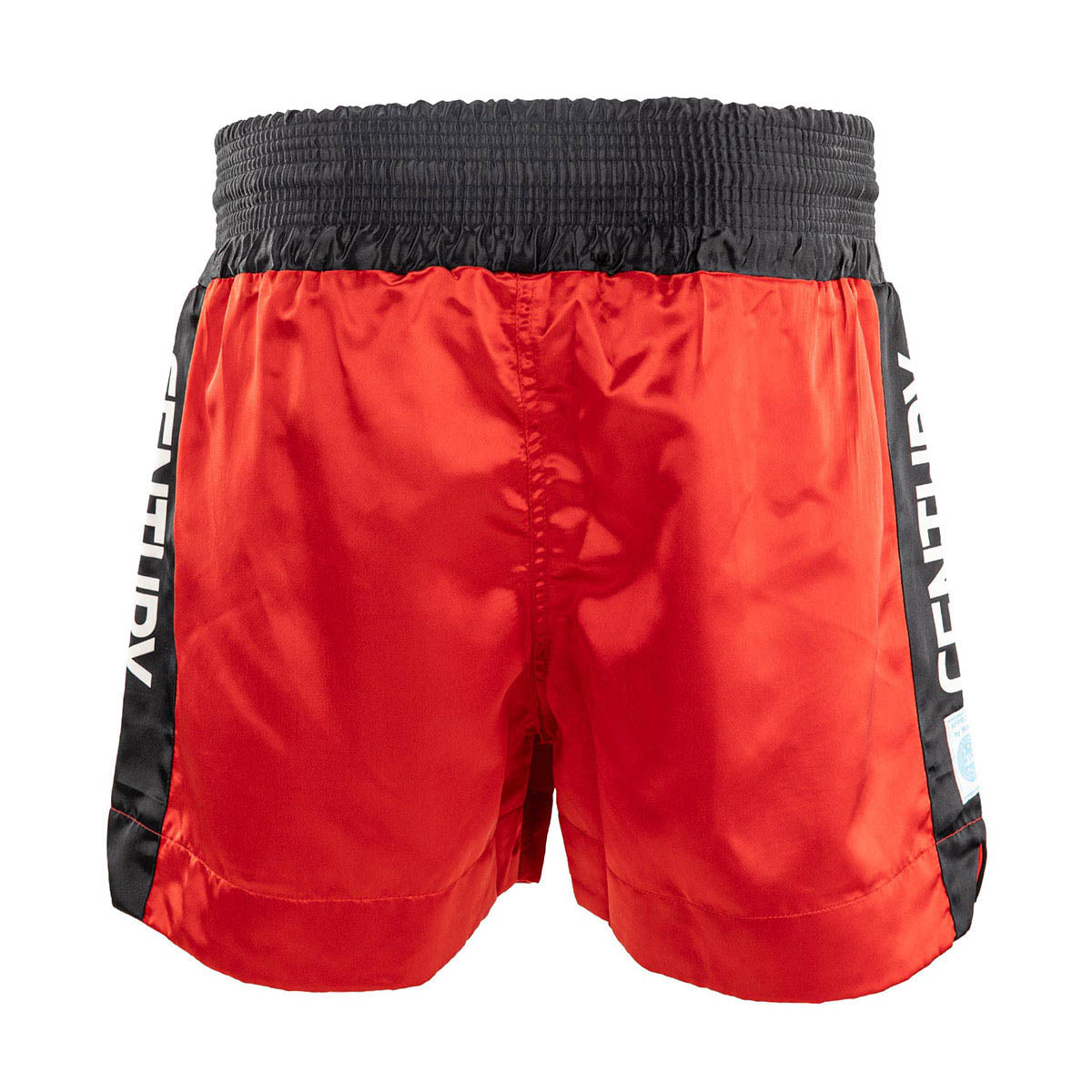 WAKO kickboxing shorts, red with black waistband and side logo panels