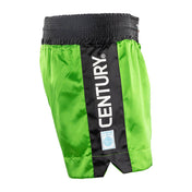 WAKO kickboxing shorts in neon green, back view with black center logo