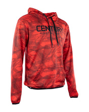 Red men's performance hoodie with front logo, hood and drawstring, kangaroo pocket.