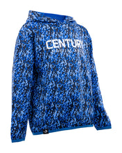 Blue patterned pullover hoodie with hood and "CENTURY MARTIAL ARTS" logo on back