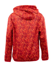 Red patterned pullover youth performance hoodie with hood and long sleeves