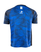 Men's blue patterned light contact tee with Century logo on back