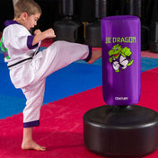 Purple kids punching bag with dragon logo and black round base
