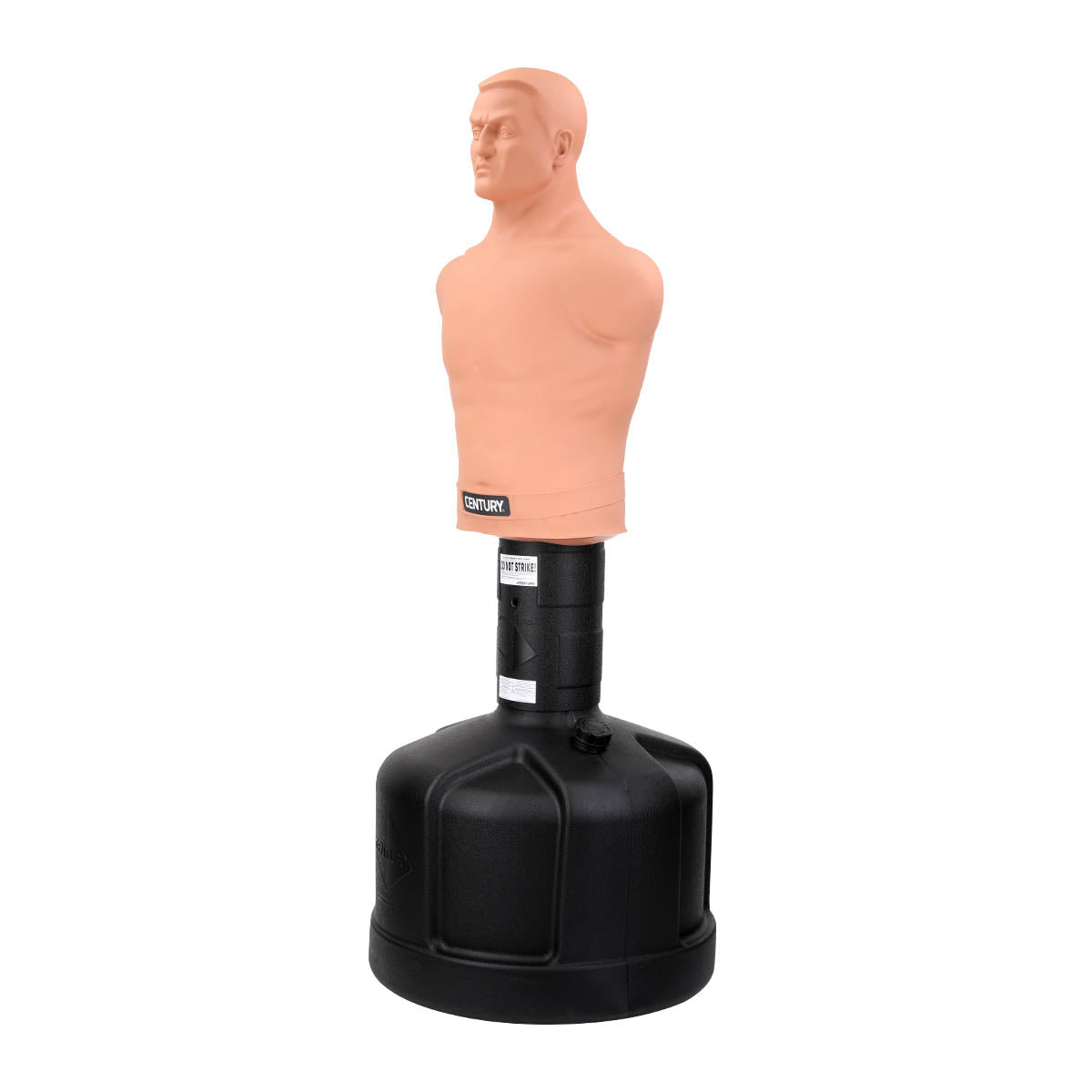 Freestanding boxing body opponent bag with mannequin torso and black base