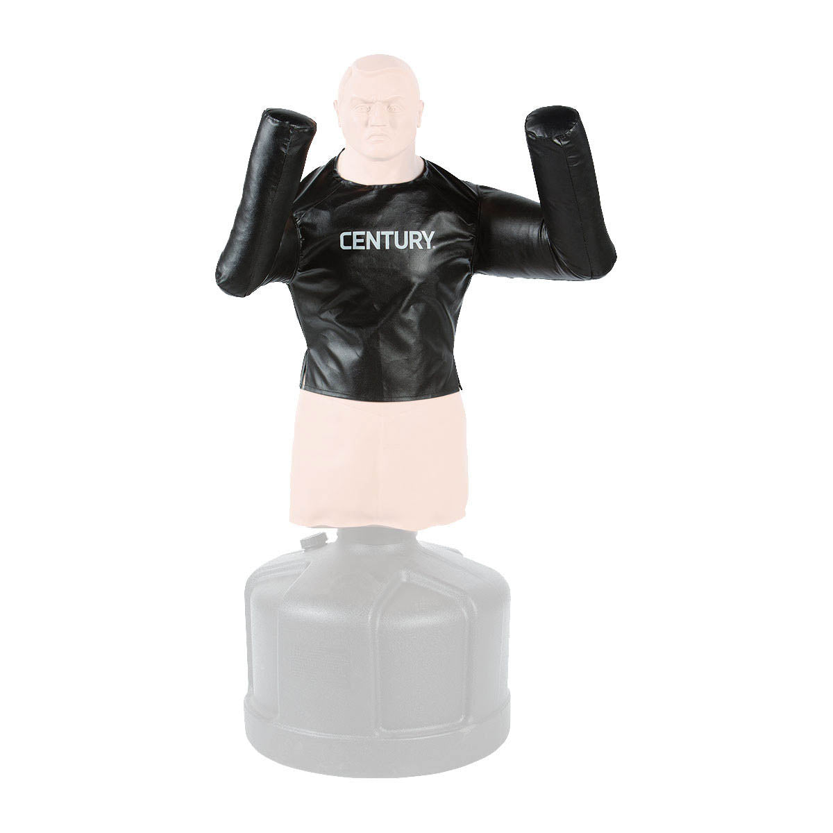 Black padded jacket with molded arm guards, back view with center seam