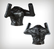 Black padded jacket with short sleeves and molded arm guards, “CENTURY” logo front