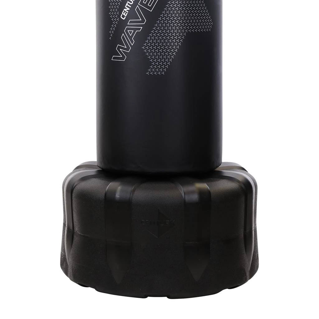 Black stacked punching target showing padded base and upper cylinder